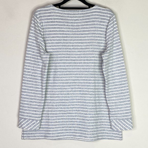 Talbots Grey Striped Notch Neck Top Women's Size Medium Petite - Picture 2 of 6